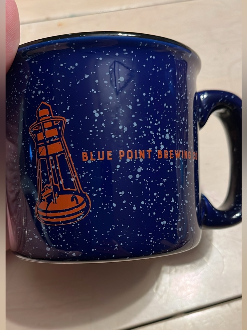 Navy Speckled Ceramic Mug Blue Point Brewery original logo